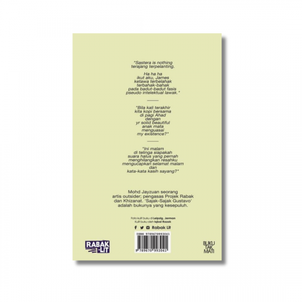 A back cover of a book titled Sajak-Sajak Gustavo.